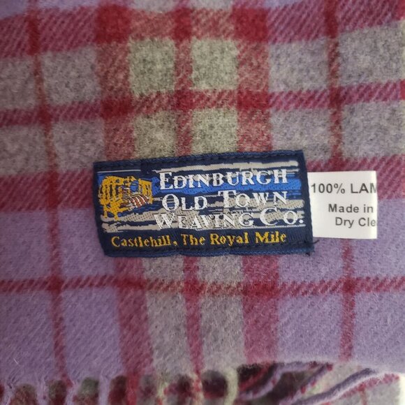 Vtg Edinburgh Scotland Old Town Weaving Co. Purple Plaid Lambswool Fringed Scarf - Picture 5 of 10